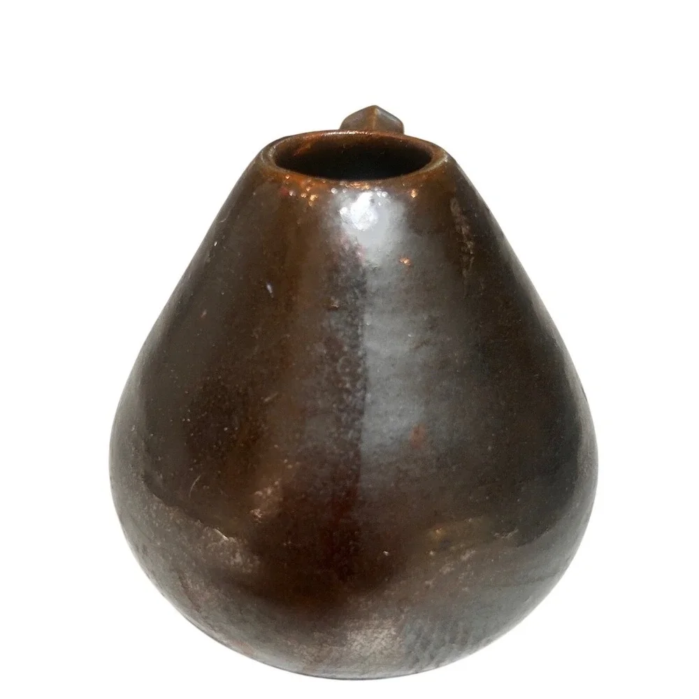 Studio Pottery Bud Vase Bronze Metallic Glaze Handcrafted Small Handle Vase 4in